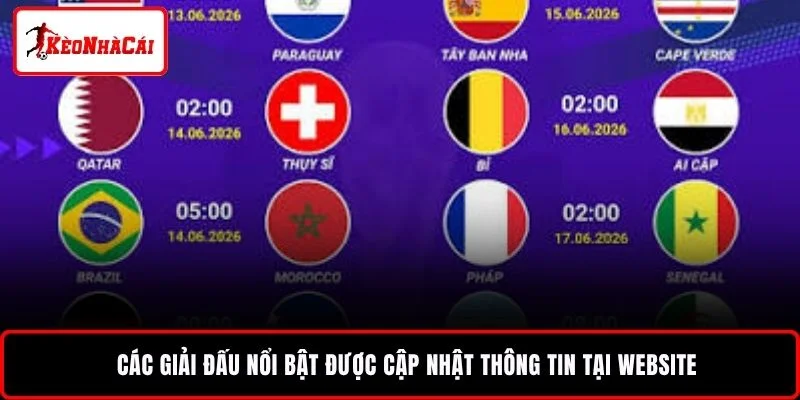 Các giải đấu nổi bật được cập nhật thông tin tại website